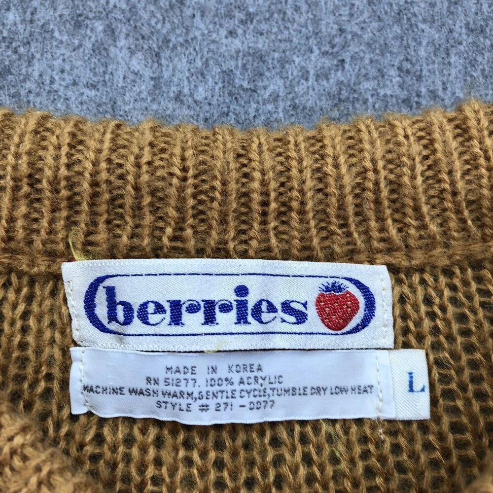 Vintage Berries Sweater Mens Large Multicolor Striped Knit Crewneck Heavyweight